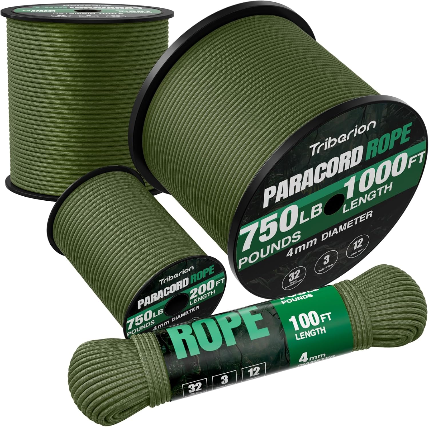 Para Cord 1000Ft - 750lb Paracord Rope 1000ft/500ft/200ft/100ft 5/32