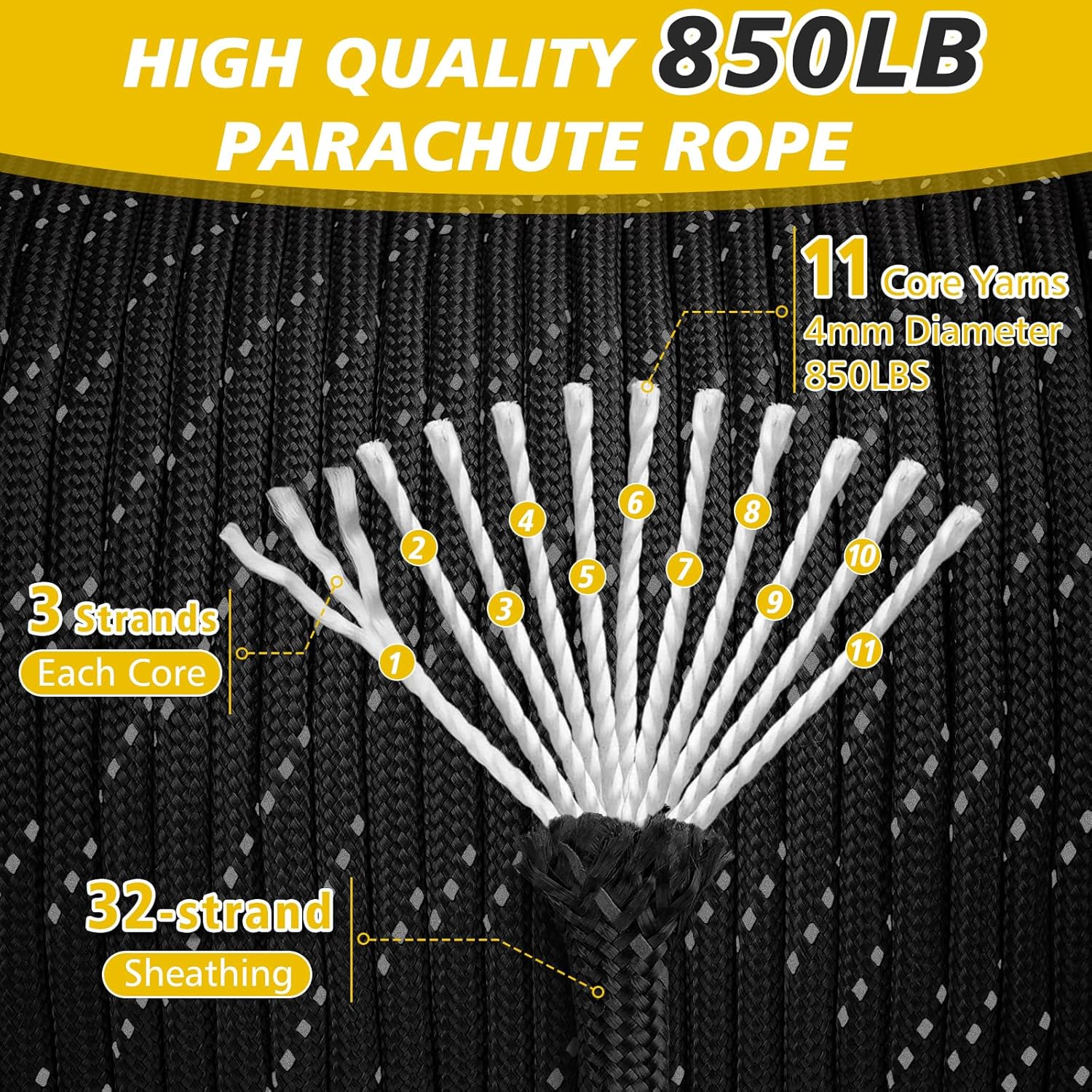 850lb Reflective Paracord Rope - Para Cord 1000Ft recension och pris