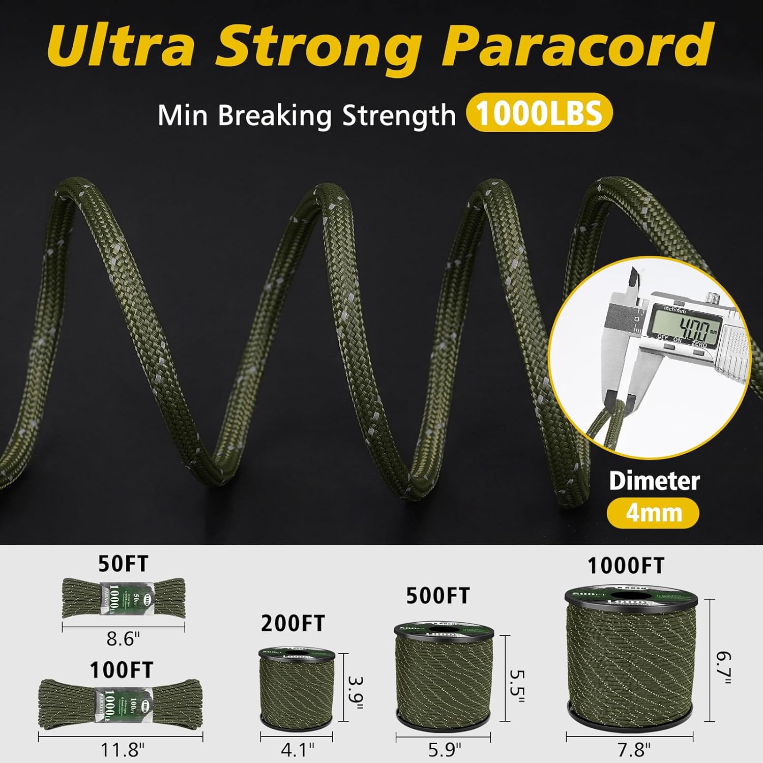 1000lb Reflective Paracord 4mm - Para Cord 1000Ft recension och pris