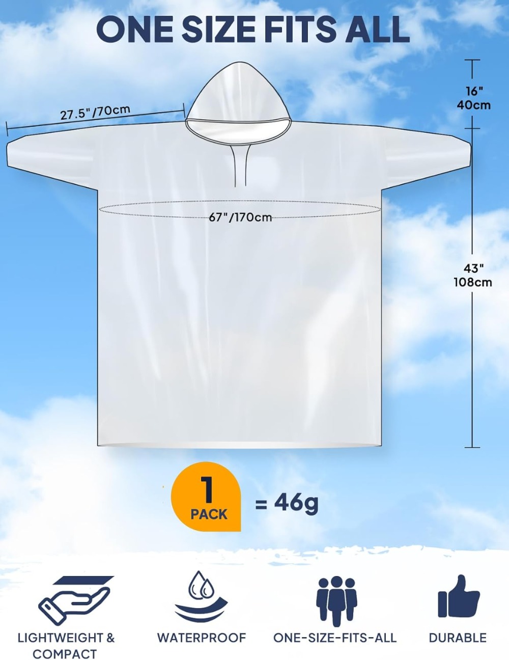Disposable Rain Poncho for Adu - Emergency Poncho Rain recension och pris