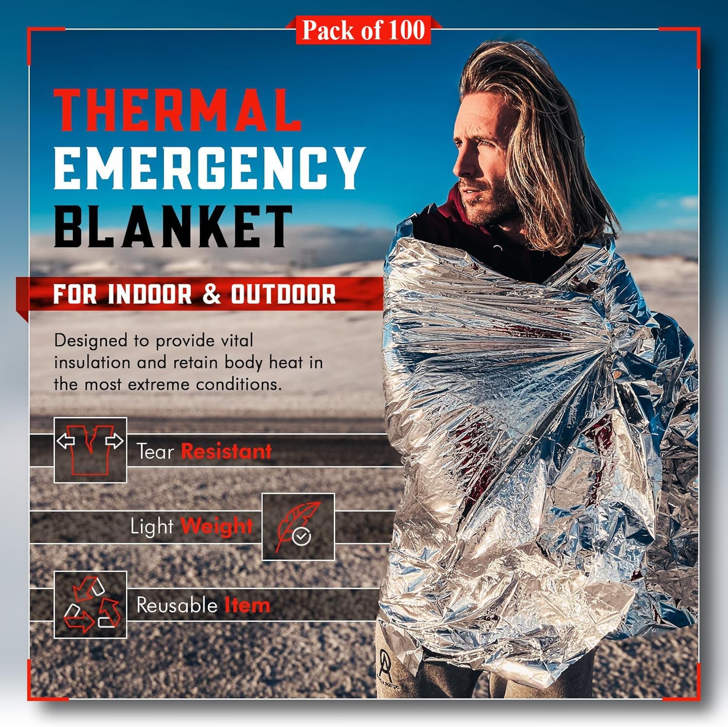 100-Pack Reflective Thermal Bl - Survival Blanket Reflective recension och pris