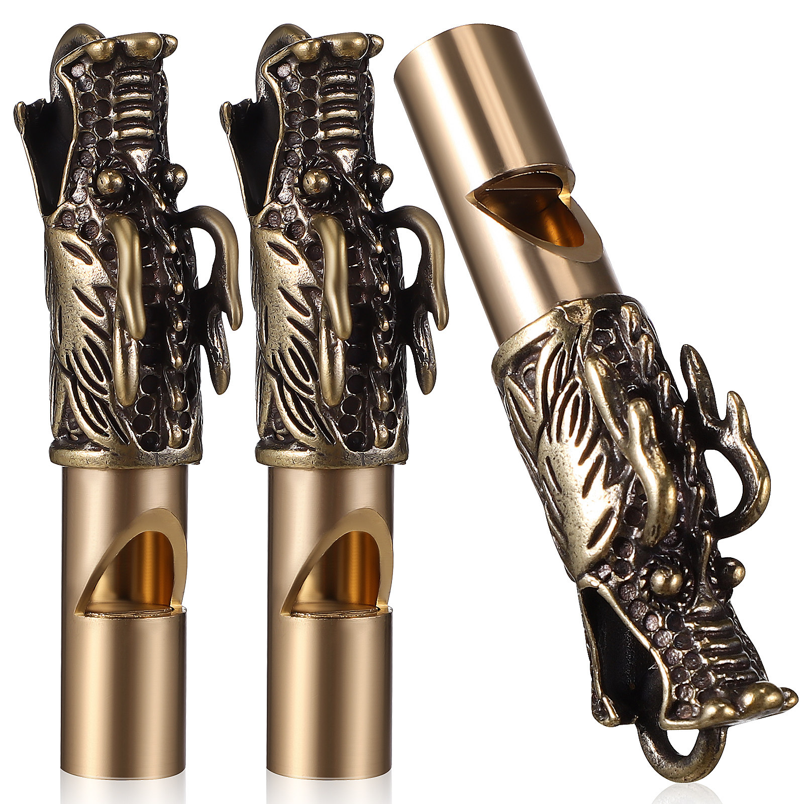 3Pcs Dragon Whistles Brass Vin - Emergency Whistle Loud recension och pris