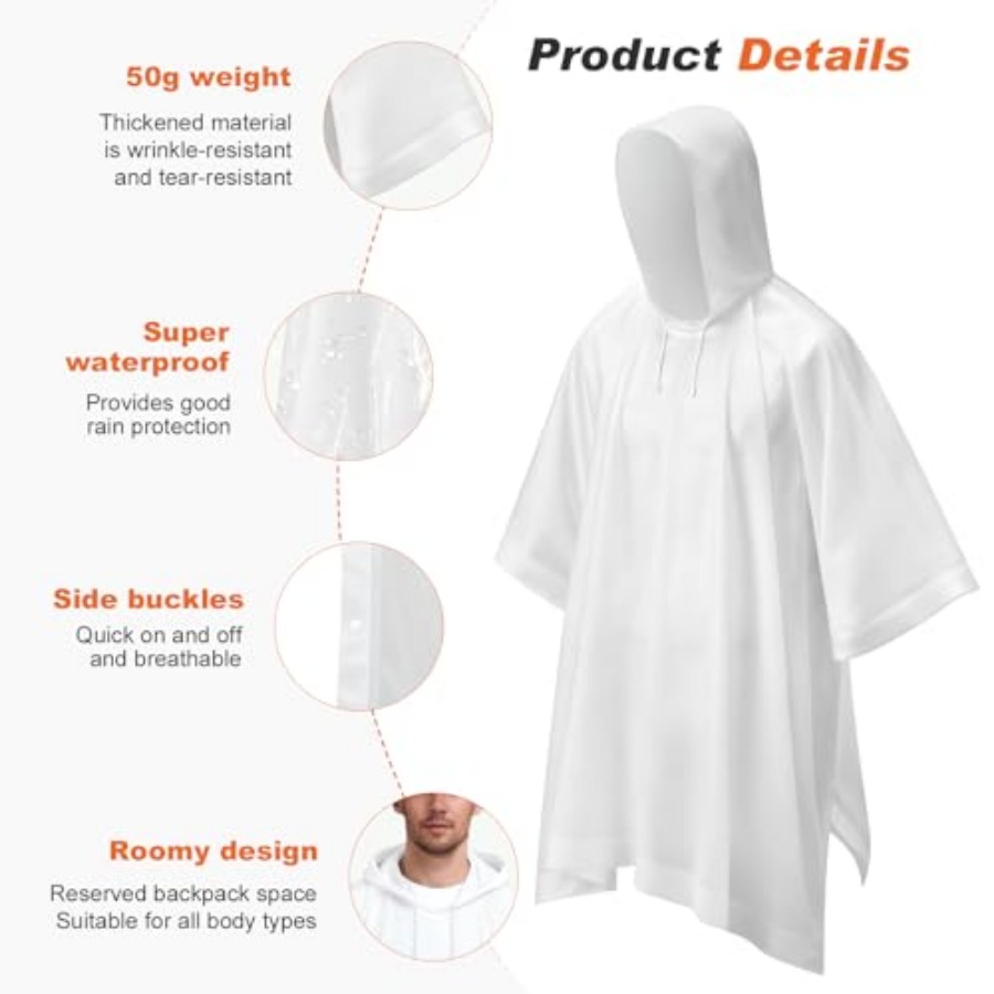 8 Pack Hooded Rain Ponchos for - Emergency Poncho Rain recension och pris
